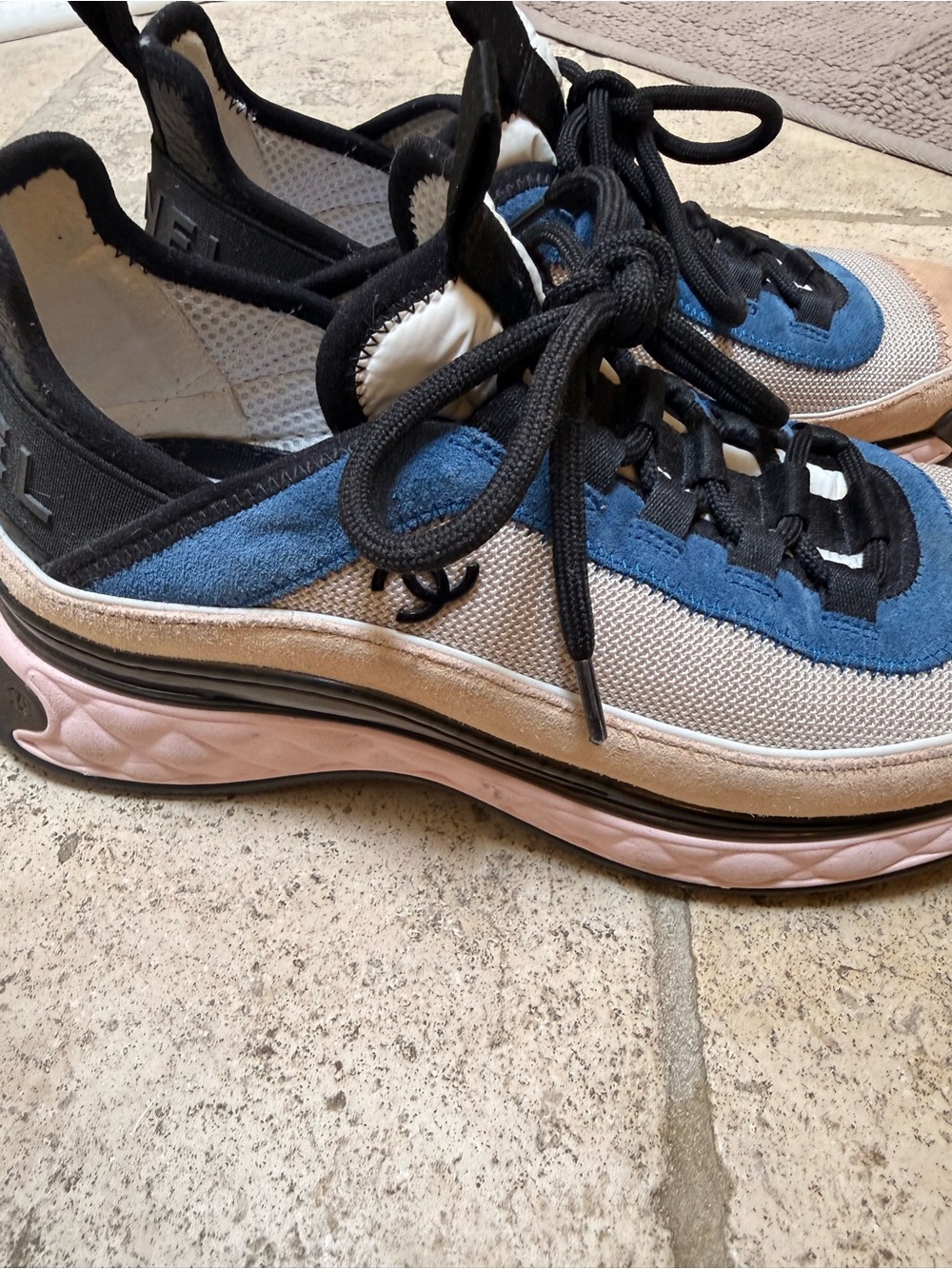 Chanel platform sneakers- blue, pink, beige. Size 39. 100% authentic. - Picture 2 of 12